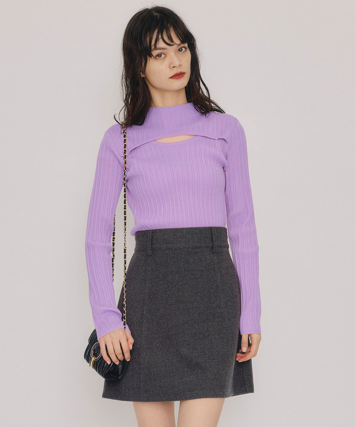 REDYAZEL「レイヤードデザインランダムリブニットプルオーバー」|ニット・セーター|