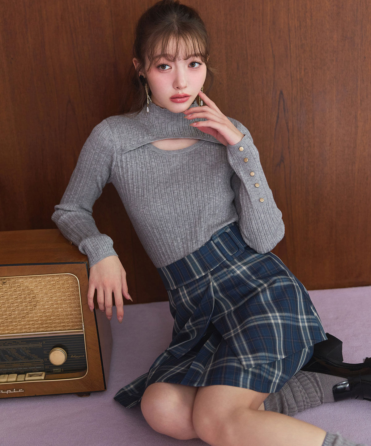 REDYAZEL「レイヤードデザインランダムリブニットプルオーバー」|ニット・セーター|