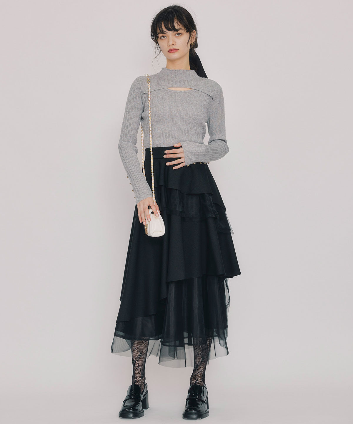 REDYAZEL「レイヤードデザインランダムリブニットプルオーバー」|ニット・セーター|