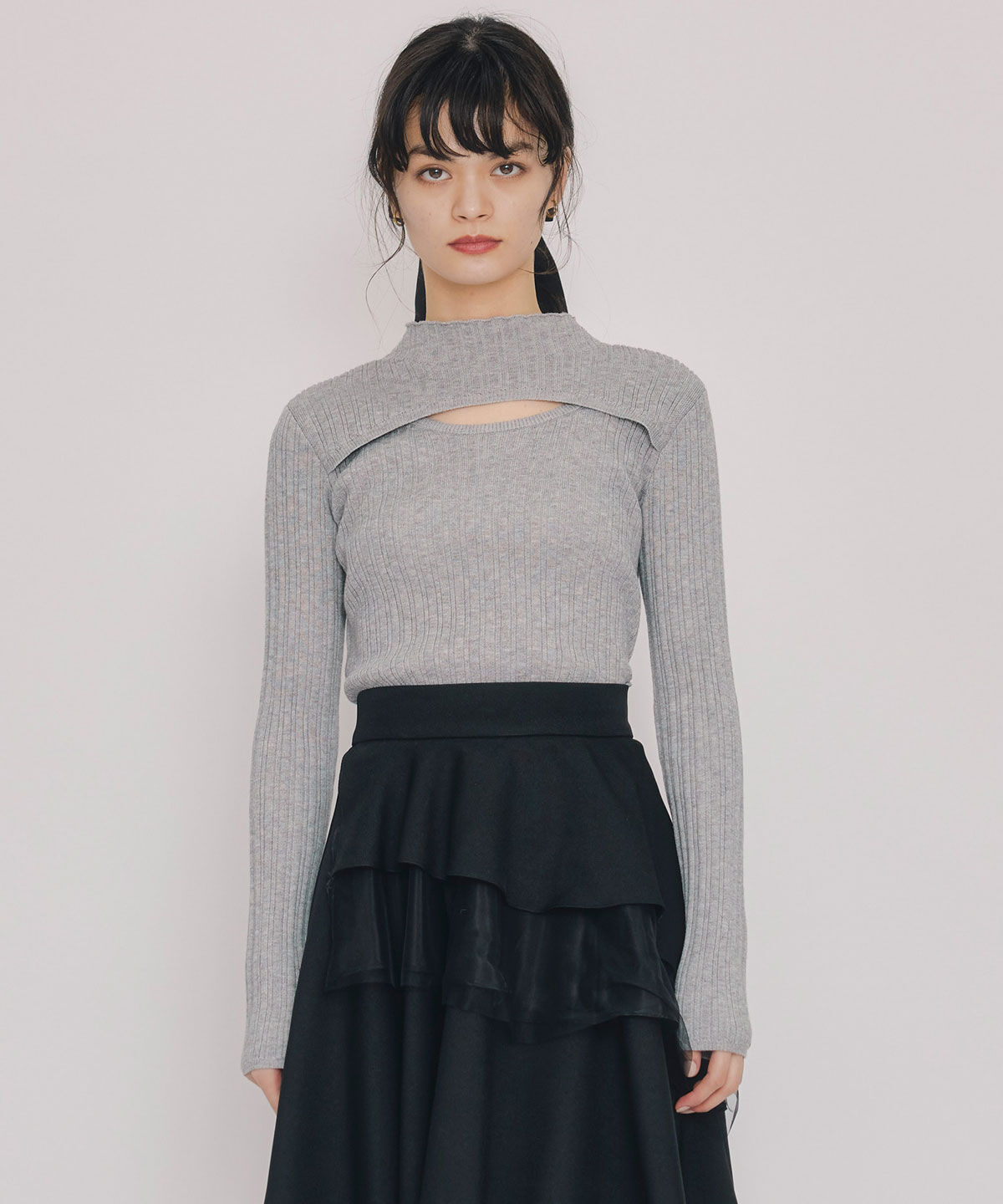 REDYAZEL「レイヤードデザインランダムリブニットプルオーバー」|ニット・セーター|