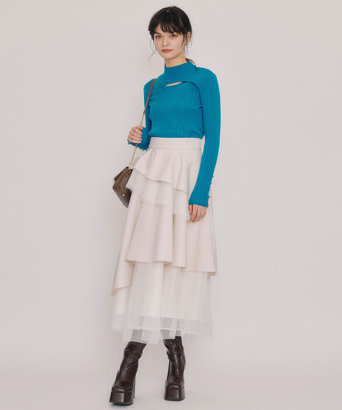 REDYAZEL「レイヤードデザインランダムリブニットプルオーバー」|ニット・セーター|