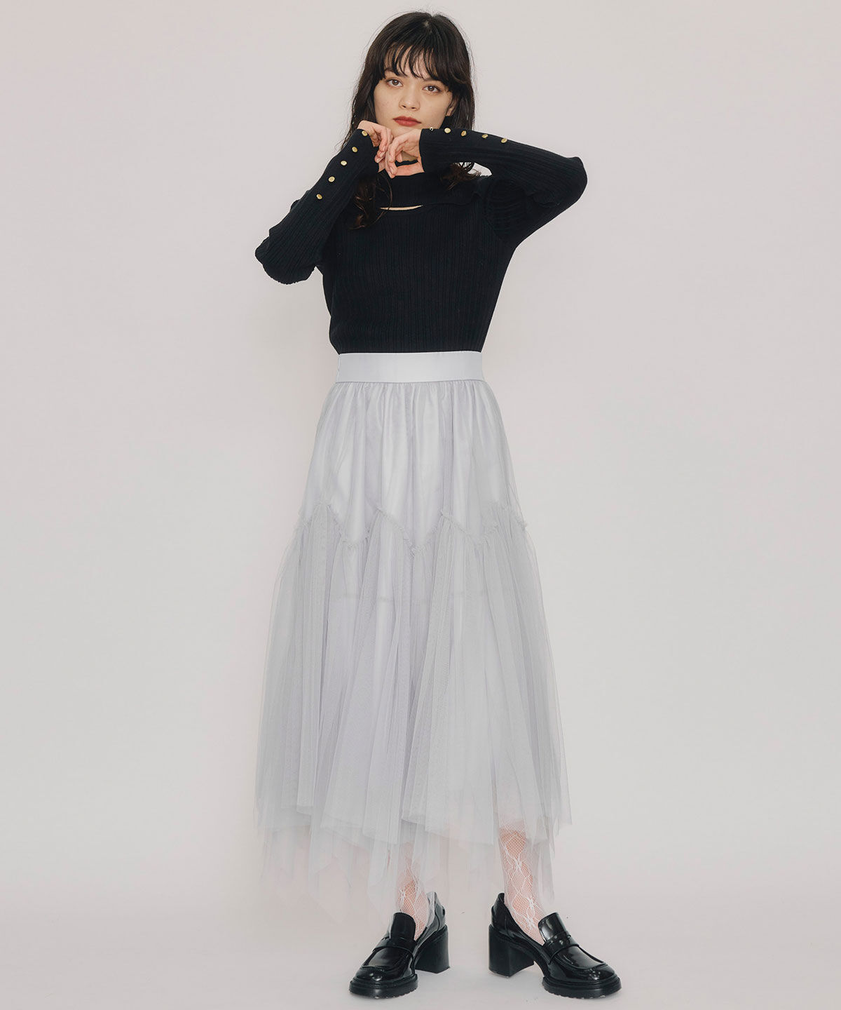 REDYAZEL「レイヤードデザインランダムリブニットプルオーバー」|ニット・セーター|