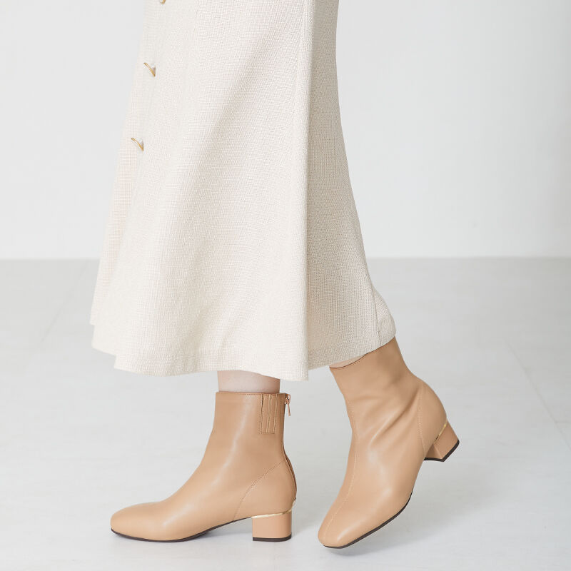 ORiental TRaffic「ソフトレザー メタリックライン ブーツ /31409 柔らかい 履き口に隠しゴム付き」|ショートブーツ|BEIGE