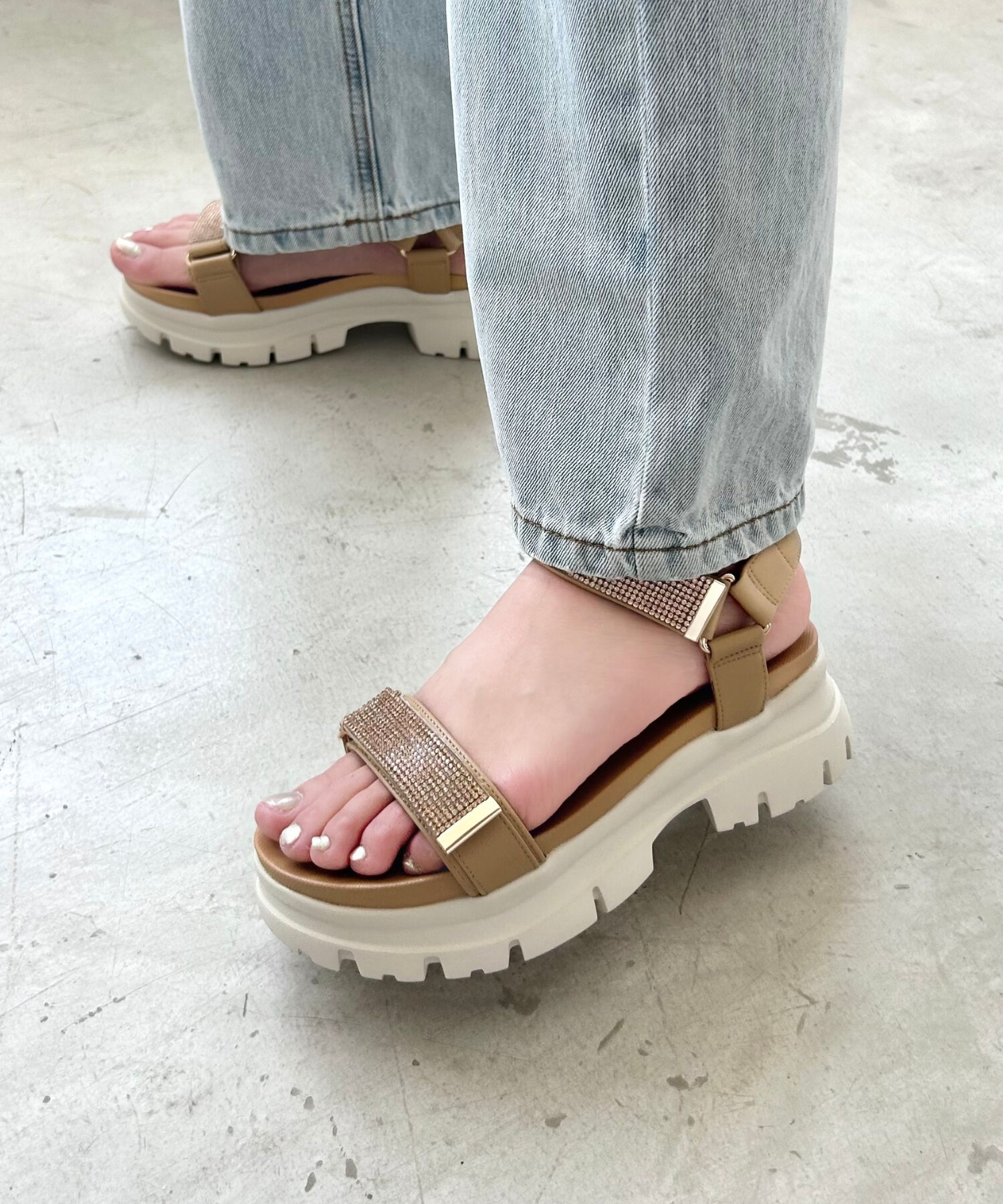 ORiental TRaffic「【定番】ビジューストラップスポーツサンダル/41220 スポサン 人気 トレンド 売れてる」|サンダル|BEIGE