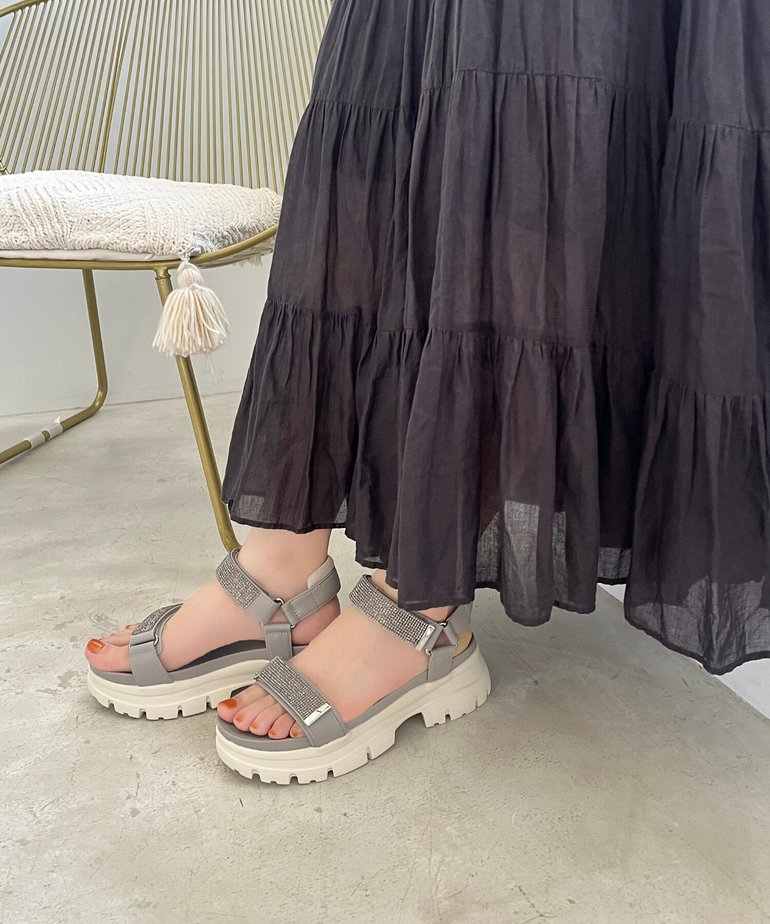 ORiental TRaffic「【定番】ビジューストラップスポーツサンダル/41220 スポサン 人気 トレンド 売れてる」|サンダル|