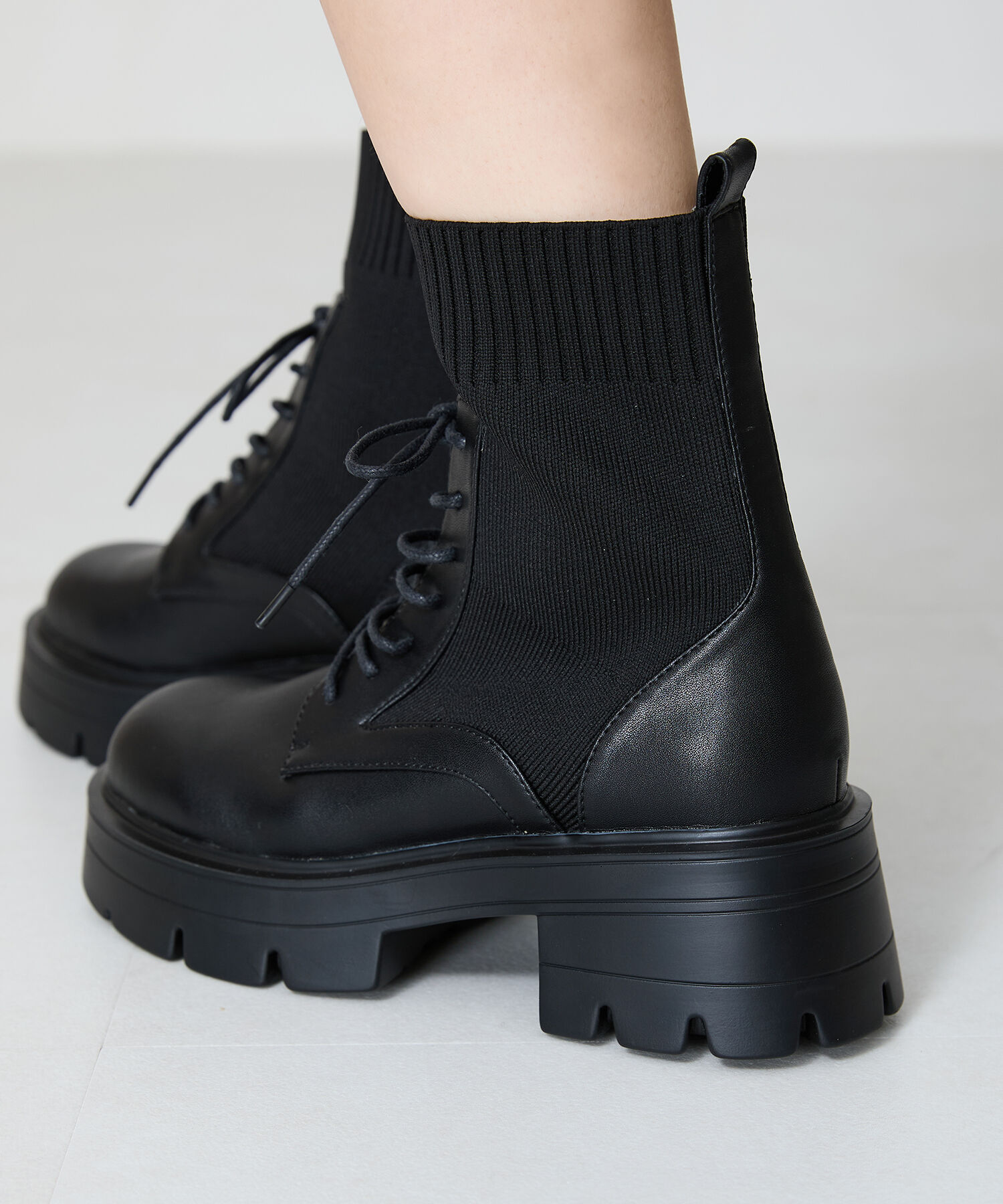 ORiental TRaffic「ニット ソックス レースアップブーツ/41431 厚底 柔らかい」|ショートブーツ|