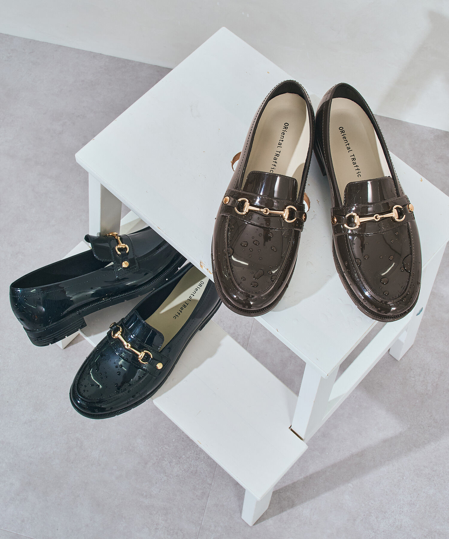 ORiental TRaffic「【防水】ビットモチーフ PVC レイン ローファー /R-1021 柔らかい 通勤 ゆったり」|パンプス|