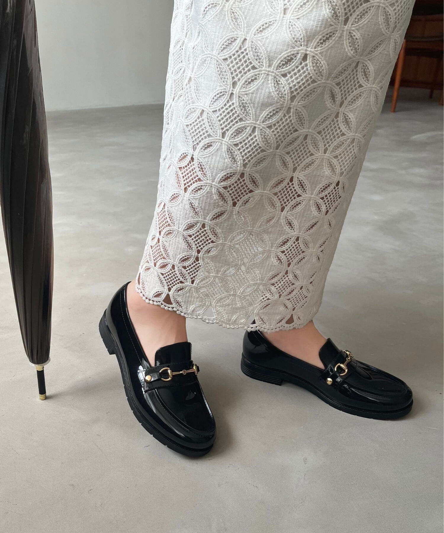 ORiental TRaffic「【防水】ビットモチーフ PVC レイン ローファー /R-1021 柔らかい 通勤 ゆったり」|パンプス|