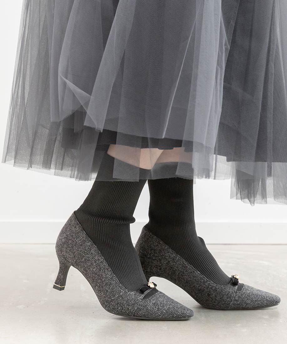  「パールリボンニットドッキングブーツ」|ショートブーツ|