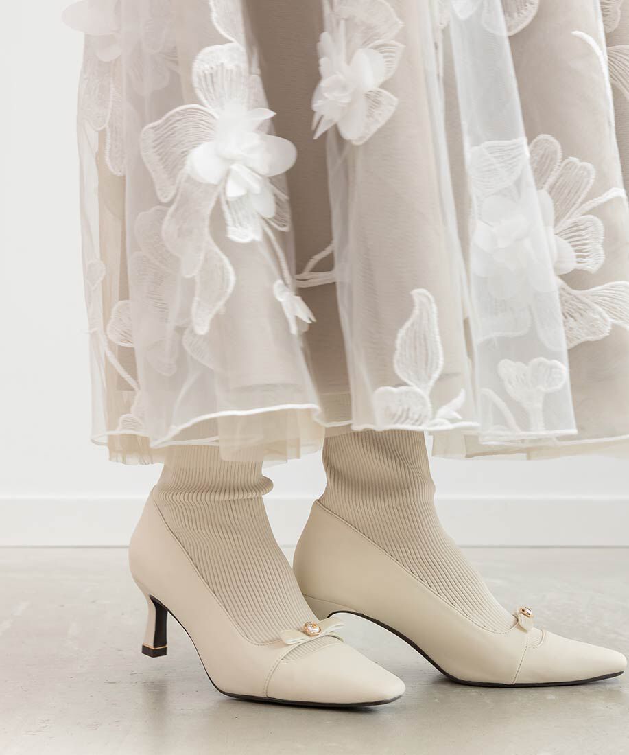  「パールリボンニットドッキングブーツ」|ショートブーツ|