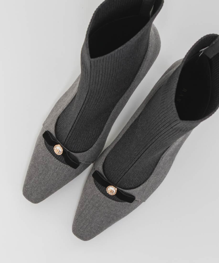  「パールリボンニットドッキングブーツ」|ショートブーツ|