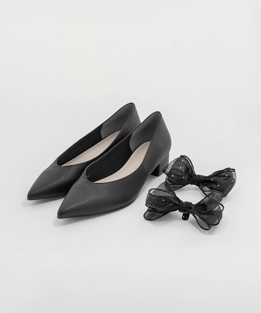  「2WAY シアーリボンチャンキーヒールパンプス」|パンプス|