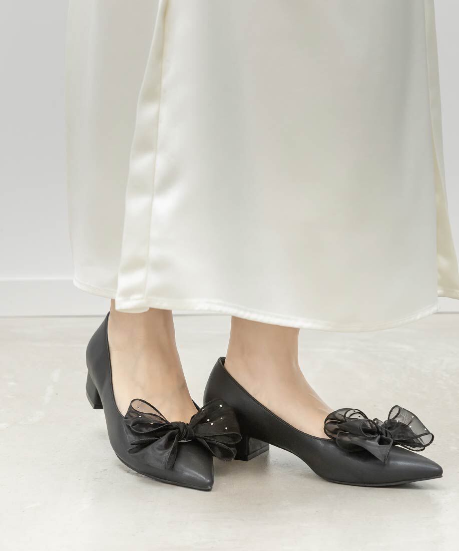  「2WAY シアーリボンチャンキーヒールパンプス」|パンプス|
