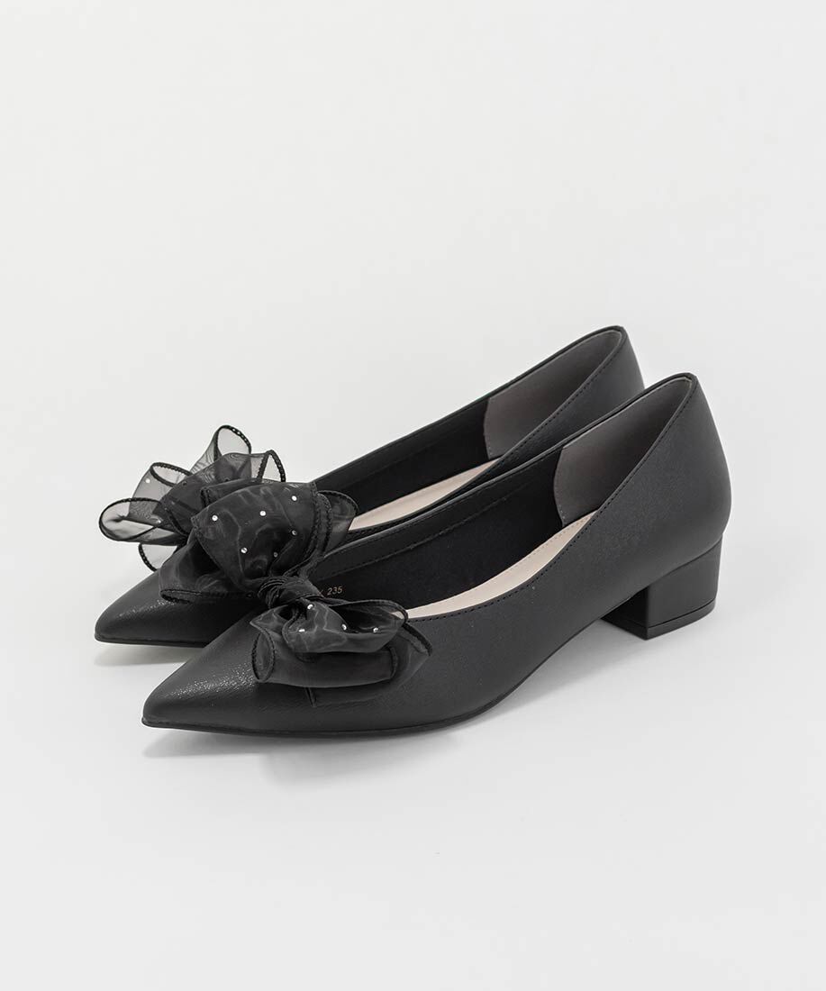  「2WAY シアーリボンチャンキーヒールパンプス」|パンプス|