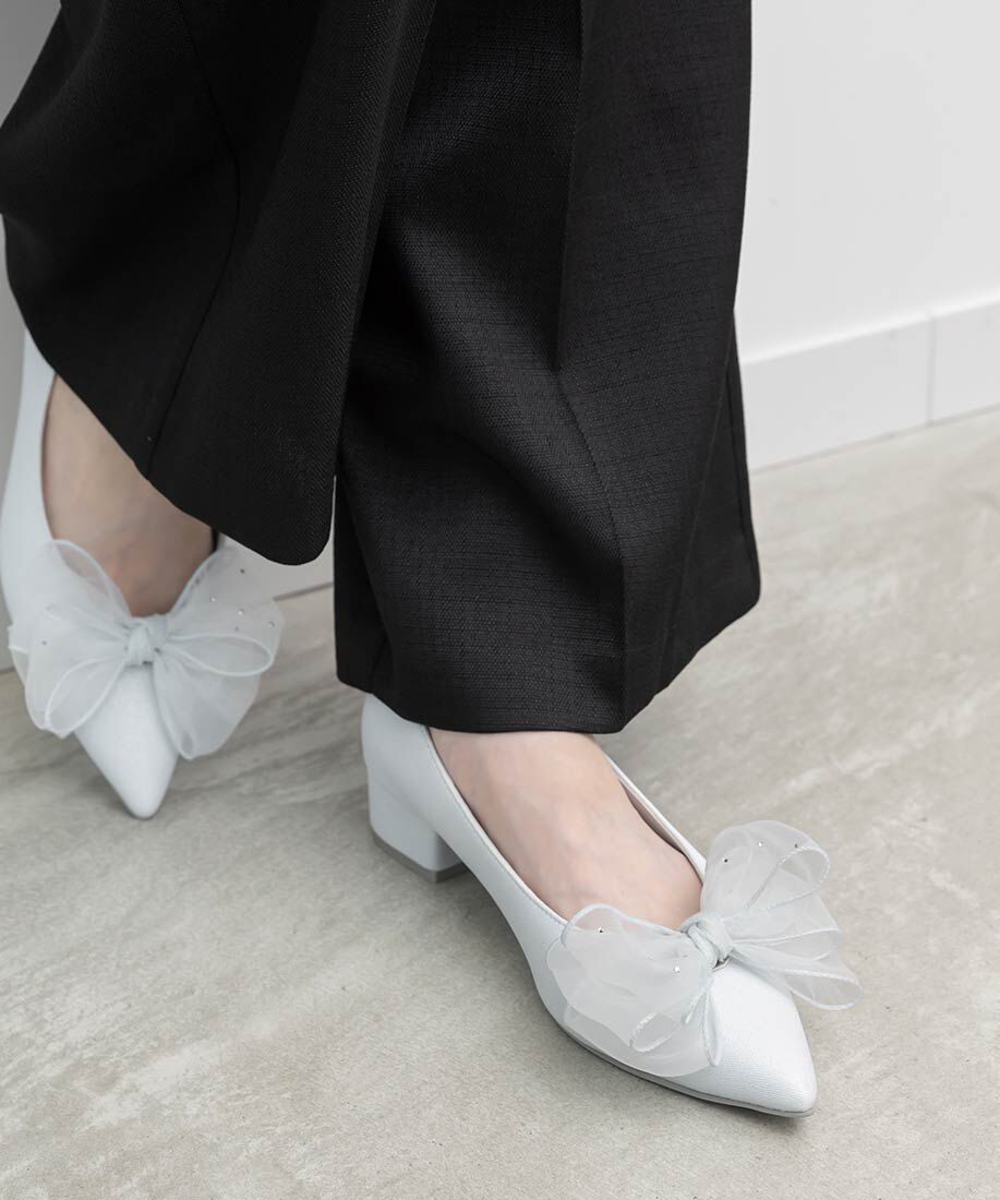  「2WAY シアーリボンチャンキーヒールパンプス」|パンプス|ブルー