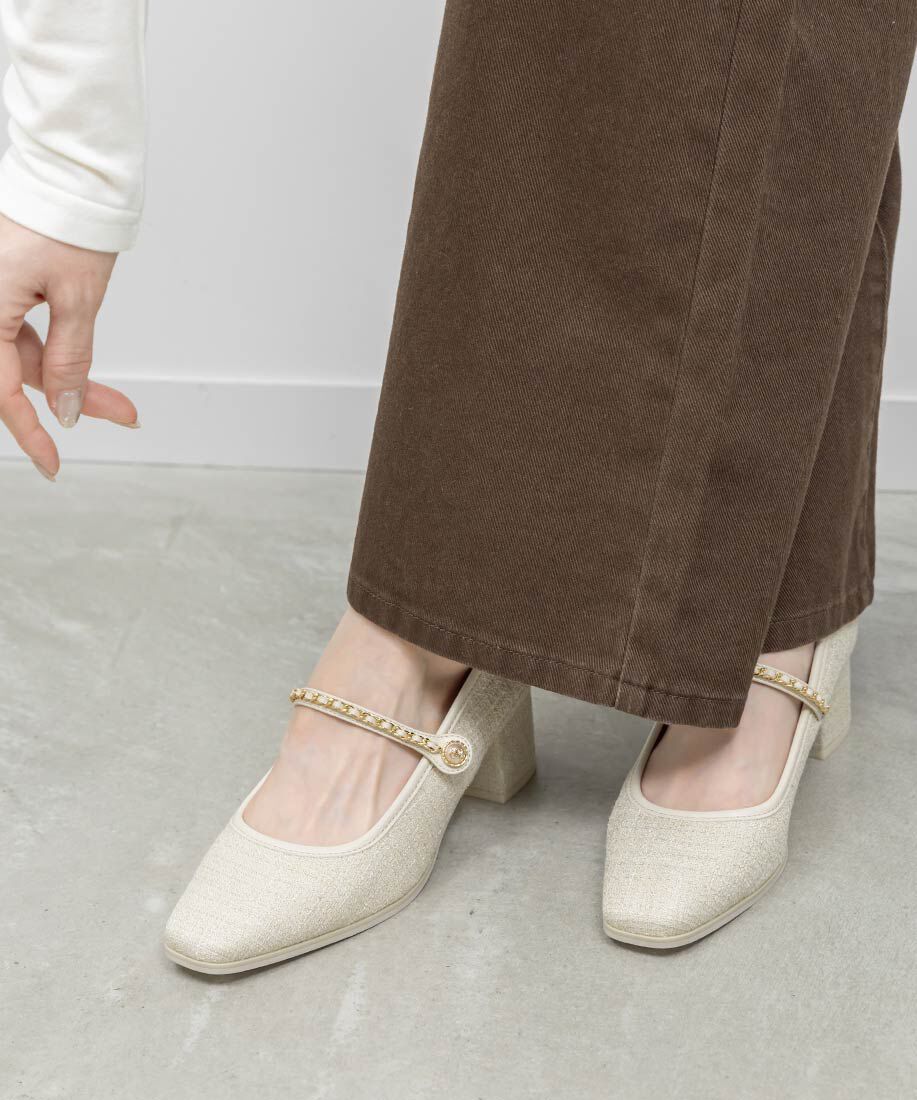  「チェーンストラップメリージェーンパンプス」|パンプス|アイボリー