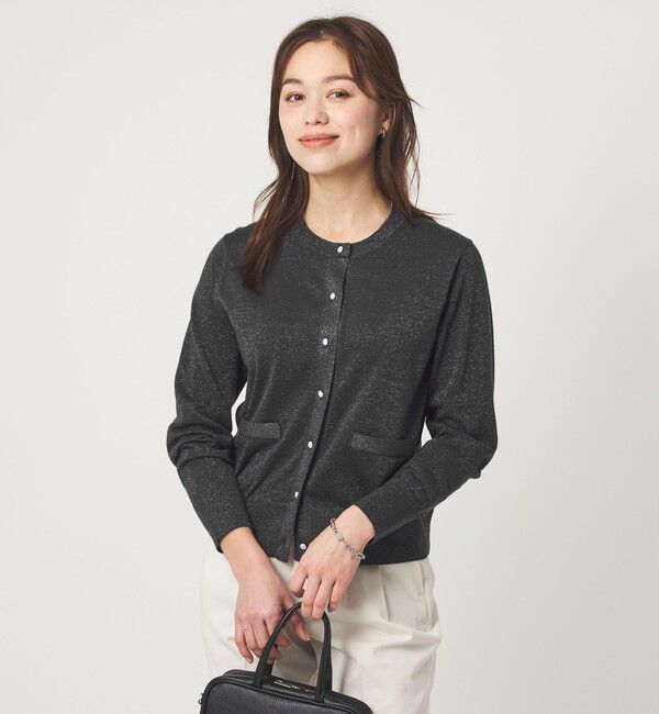 UNITED ARROWS green label relaxing「ラメ クルーネック ニット カーディガン」|カーディガン|DK.GRAY