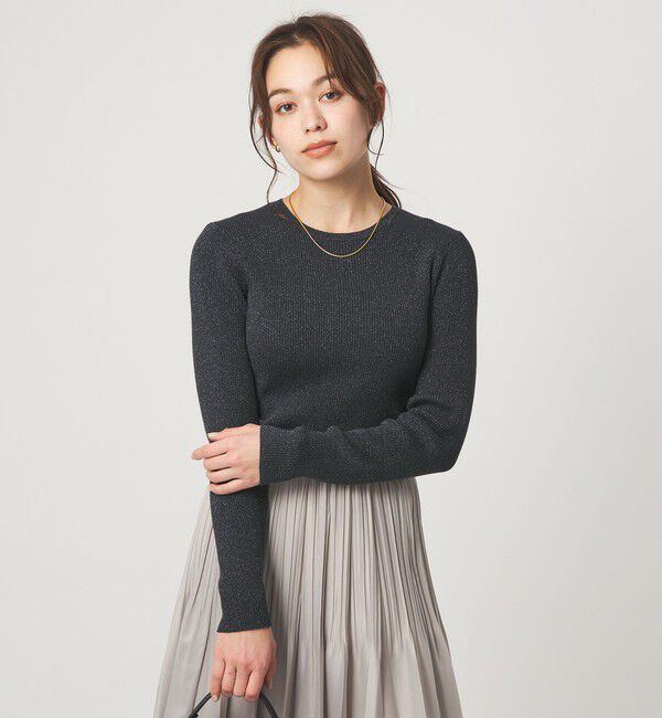 UNITED ARROWS green label relaxing「ラメ リブ クルーネック ニット プルオーバー」|ニット・セーター|DK.GRAY