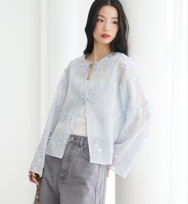 BEAUTY&YOUTH UNITED ARROWS「セルロースナイロン エンブロイダリーシャツ 2WAY」|シャツ・ブラウス|LT.BLUE