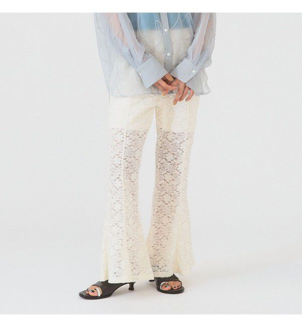 Ray BEAMS 「レース シアー フレア パンツ」|チノ|WHITE