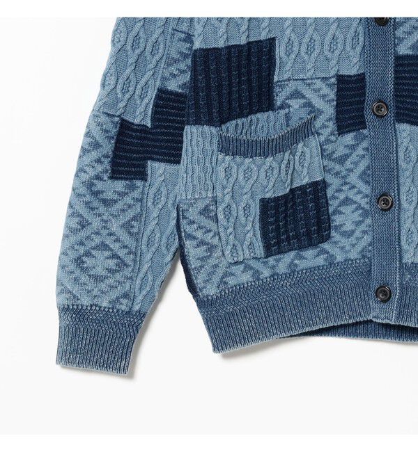 BEAMS PLUS「インディゴ パッチワーク カーディガン」|ニット・セーター|