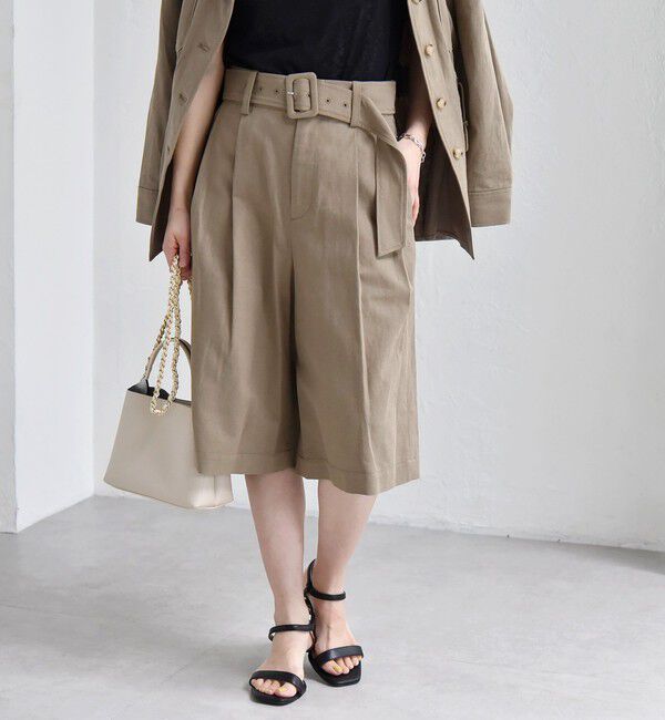 quaranciel「quaranciel:〈洗濯機可能〉コットン リネン サファリ ハーフ パンツ」|その他|オリーブ
