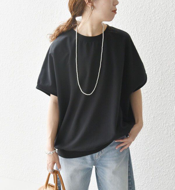 SHIPS any「SHIPS any:〈洗濯機可能〉インレイ コクーン ショートスリーブ プルオーバー」|Tシャツ・カットソー|ブラック