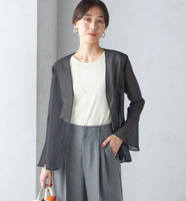 SHIPS for women「〈手洗い可能〉シアー オーガンジー フレア スリーブ ジャケット」|ノーカラージャケット|