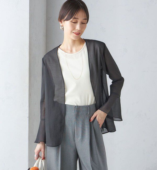 SHIPS for women「〈手洗い可能〉シアー オーガンジー フレア スリーブ ジャケット」|ノーカラージャケット|