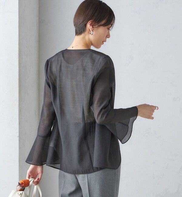 SHIPS for women「〈手洗い可能〉シアー オーガンジー フレア スリーブ ジャケット」|ノーカラージャケット|