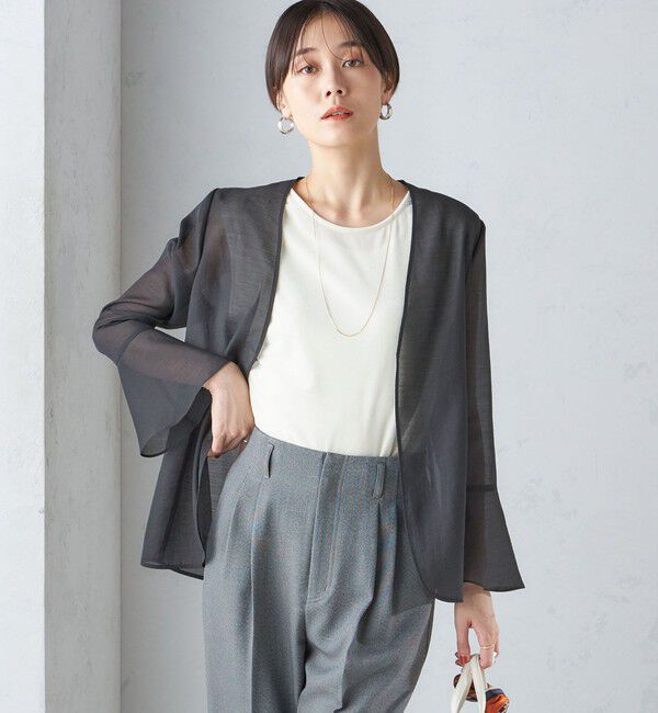 SHIPS for women「〈手洗い可能〉シアー オーガンジー フレア スリーブ ジャケット」|ノーカラージャケット|