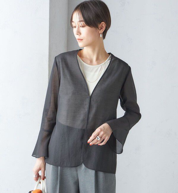 SHIPS for women「〈手洗い可能〉シアー オーガンジー フレア スリーブ ジャケット」|ノーカラージャケット|