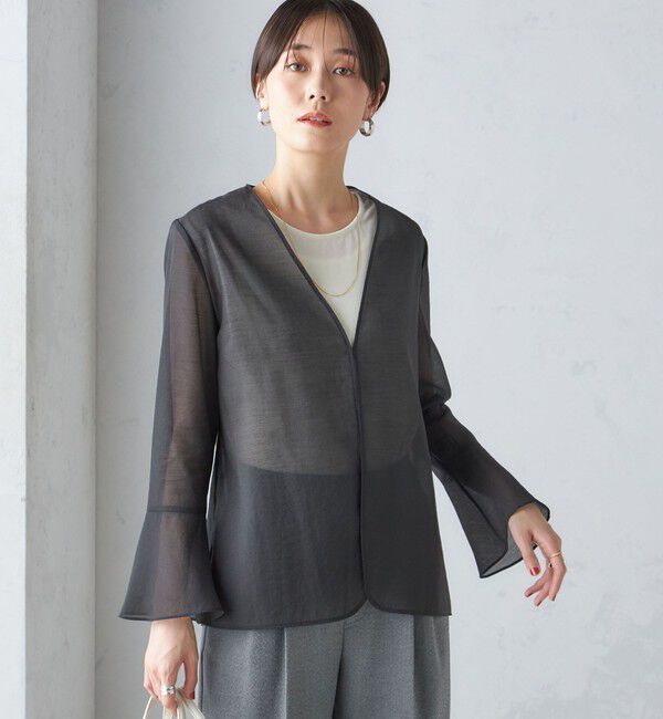 SHIPS for women「〈手洗い可能〉シアー オーガンジー フレア スリーブ ジャケット」|ノーカラージャケット|