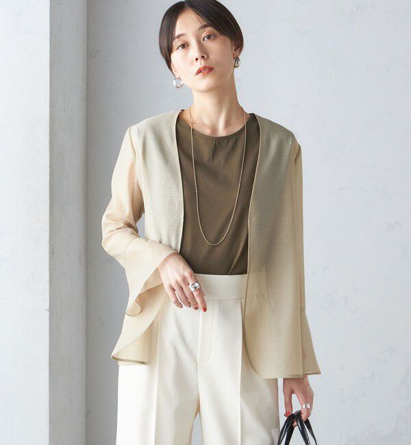 SHIPS for women「〈手洗い可能〉シアー オーガンジー フレア スリーブ ジャケット」|ノーカラージャケット|