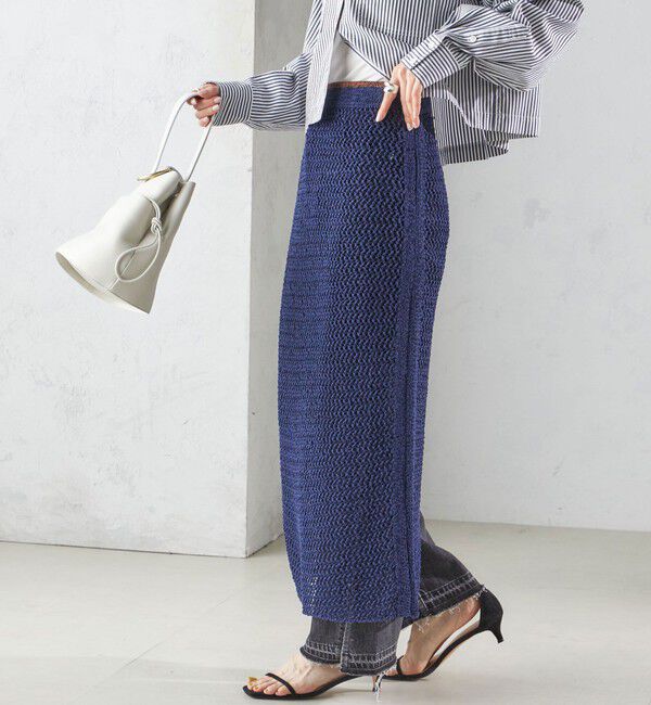 SHIPS for women「LOGAN KNITTING MILLS:〈手洗い可能〉クロシェ スカート」|スカート|ネイビー