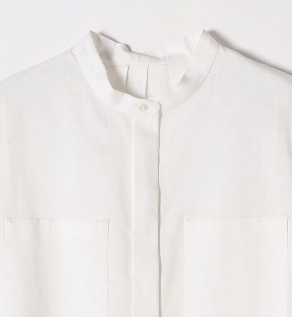 SHIPS any「SHIPS any:〈洗濯機可能〉リネン コットン バンドカラー フレンチスリーブ ポケット シャツ」|シャツ・ブラウス|