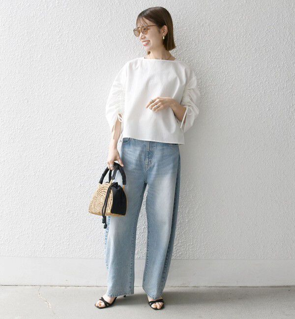 SHIPS any「SHIPS any:〈洗濯機可能〉ミニサッカー ドロスト リボン ボートネック ブラウス」|シャツ・ブラウス|