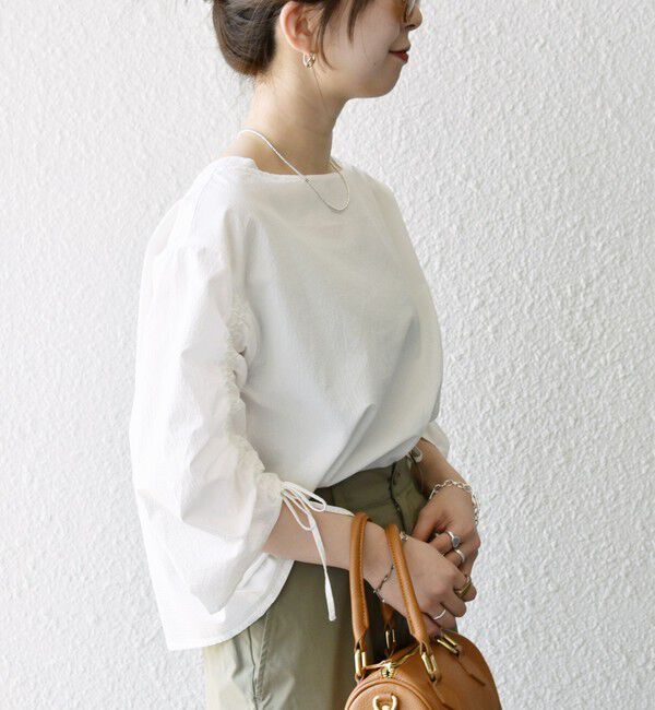 SHIPS any「SHIPS any:〈洗濯機可能〉ミニサッカー ドロスト リボン ボートネック ブラウス」|シャツ・ブラウス|