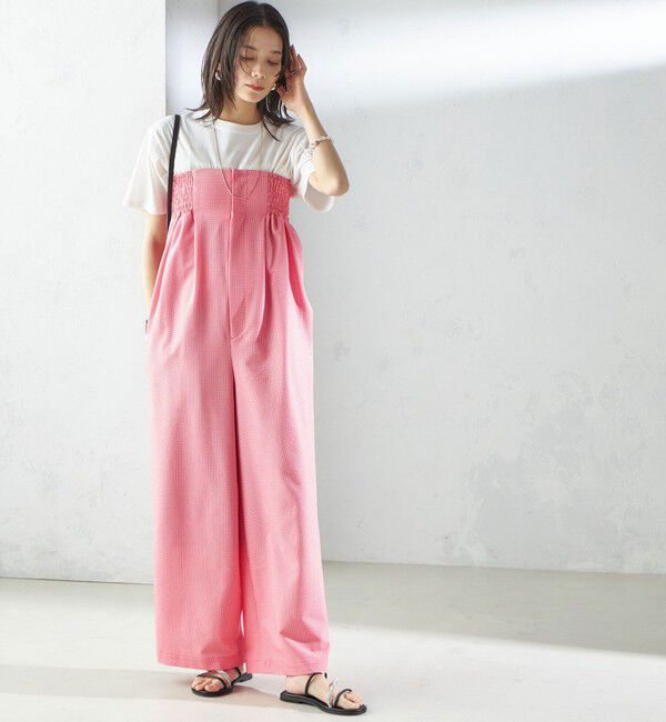 SHIPS for women「【SHIPS別注】APUPIL:〈洗濯機可能〉ギンガム チェック ベアトップ オールインワン」|オールインワン|ピンク系