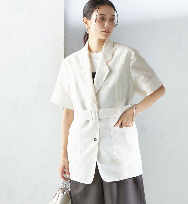 SHIPS for women「【SHIPS別注】APUPIL:〈洗濯機可能〉シアー 半袖 ジャケット」|テーラードジャケット|オフホワイト