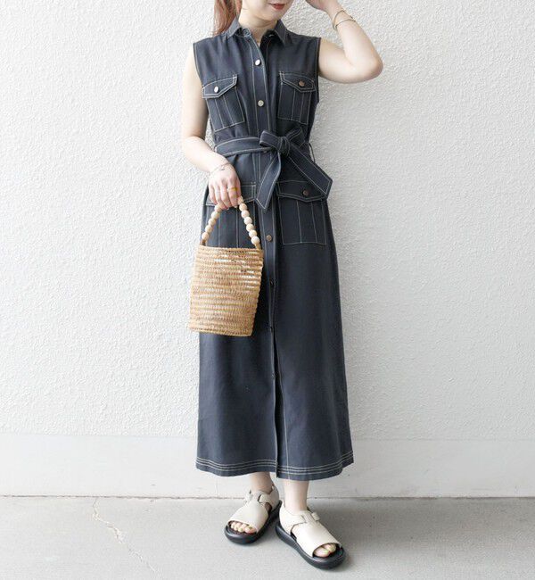 SHIPS any「SHIPS any:〈洗濯機可能〉オックス ステッチ ノースリーブ シャツ ワンピース」|ワンピース|