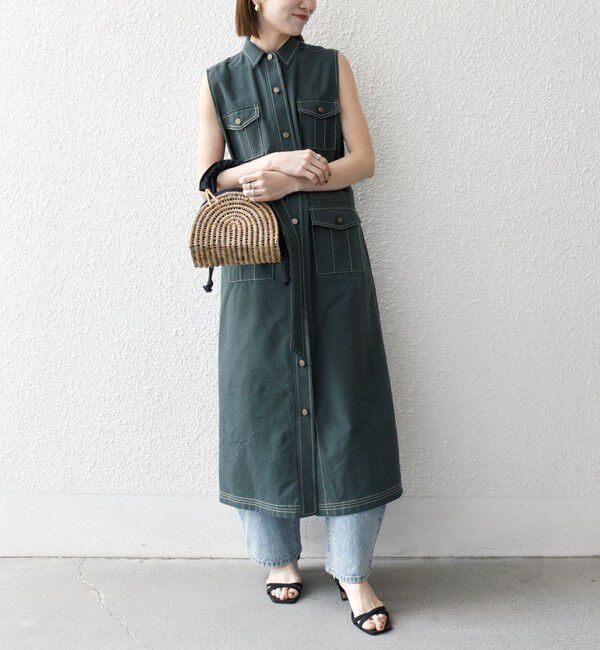 SHIPS any「SHIPS any:〈洗濯機可能〉オックス ステッチ ノースリーブ シャツ ワンピース」|ワンピース|