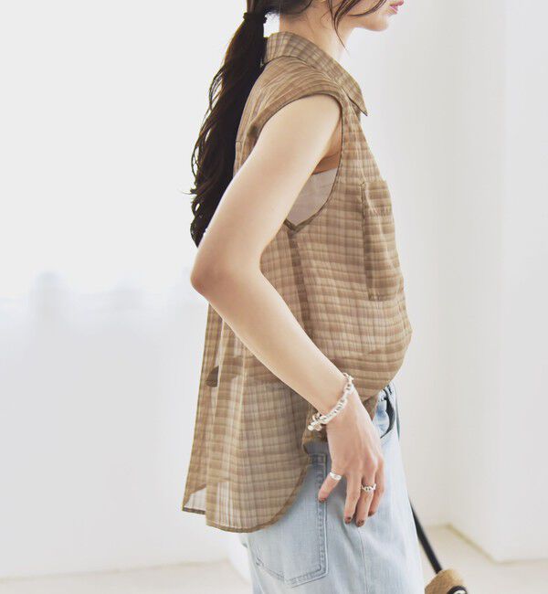 quaranciel「quaranciel:〈手洗い可能〉シアー チェック ノースリーブ シャツ」|シャツ・ブラウス|