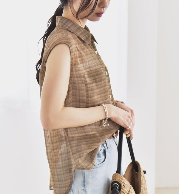 quaranciel「quaranciel:〈手洗い可能〉シアー チェック ノースリーブ シャツ」|シャツ・ブラウス|