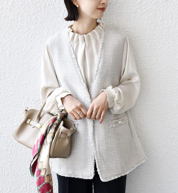 SHIPS for women「トライスピン 杢 ツイード カラーレス ジレ（セレモニー対応可）」|ベスト・ジレ|