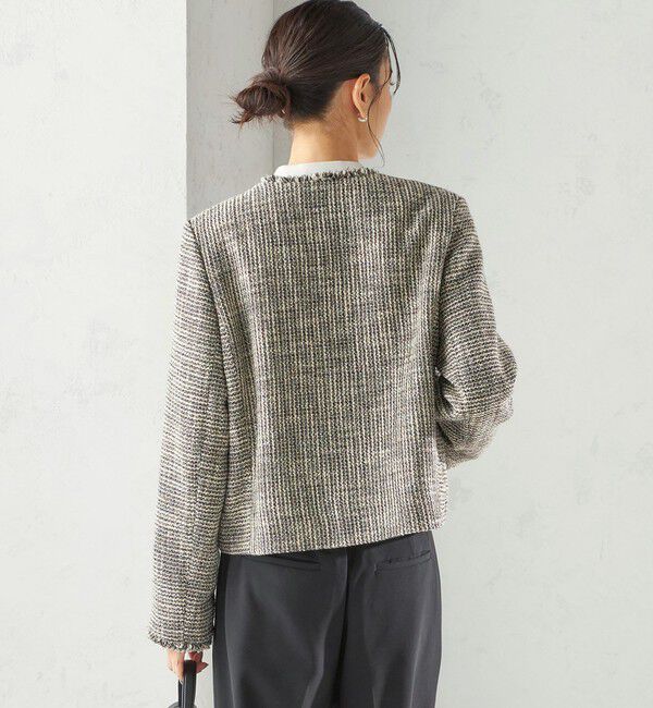 SHIPS for women「トライスピン 杢 ツイード パール モチーフ ボタン ジャケット（セレモニー対応可）」|ノーカラージャケット|