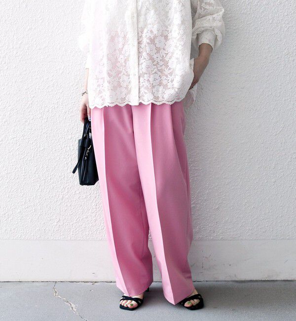 SHIPS any「SHIPS any:〈手洗い可能〉2タック ワイド パンツ」|スラックス|ピンク