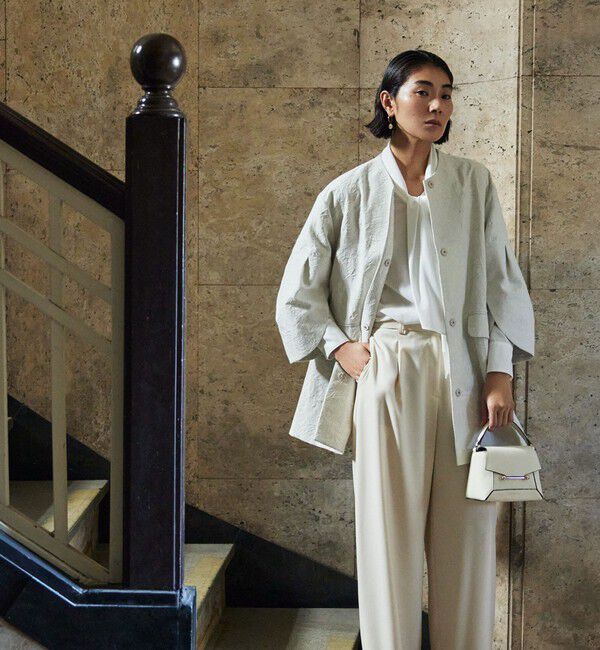 Ballsey「ボタニカルジャカード トラペーズコート」|ノーカラーコート|13 ライトグレー