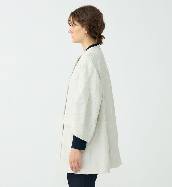 Ballsey「ボタニカルジャカード トラペーズコート」|ノーカラーコート|