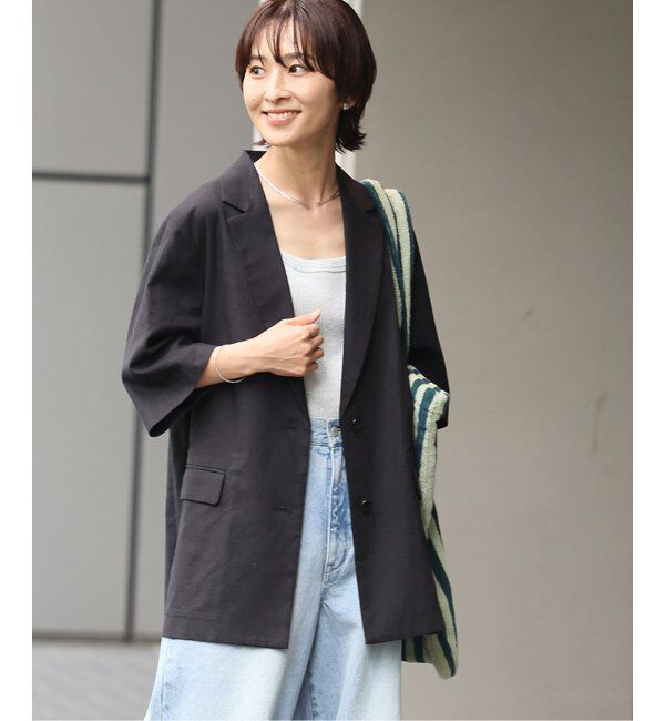 JOURNAL STANDARD relume「《追加》リネンコットンハーフスリーブジャケット」|テーラードジャケット|ブラック